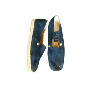 Joan & David Size 38 / 7.5 US Navy Blue Designer Suede Espadrille Style Flats